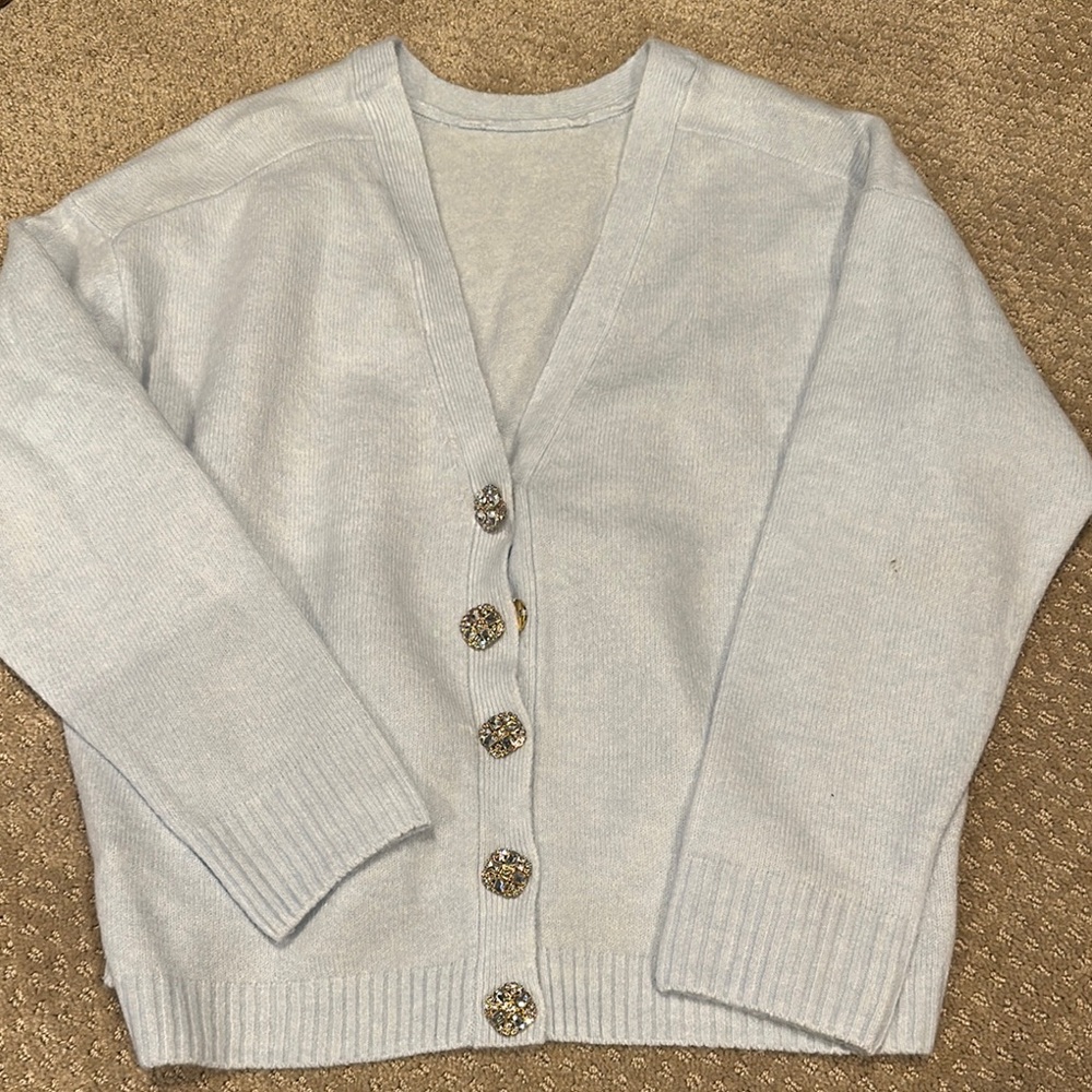 CeCe Elegant Light Blue Cardigan Sweater